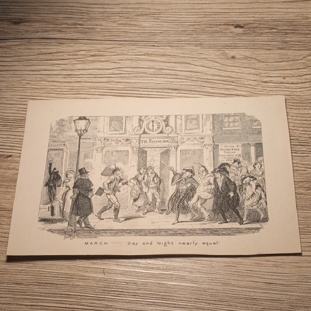 "March - Day and Night nearly equal" - 19th century Etching